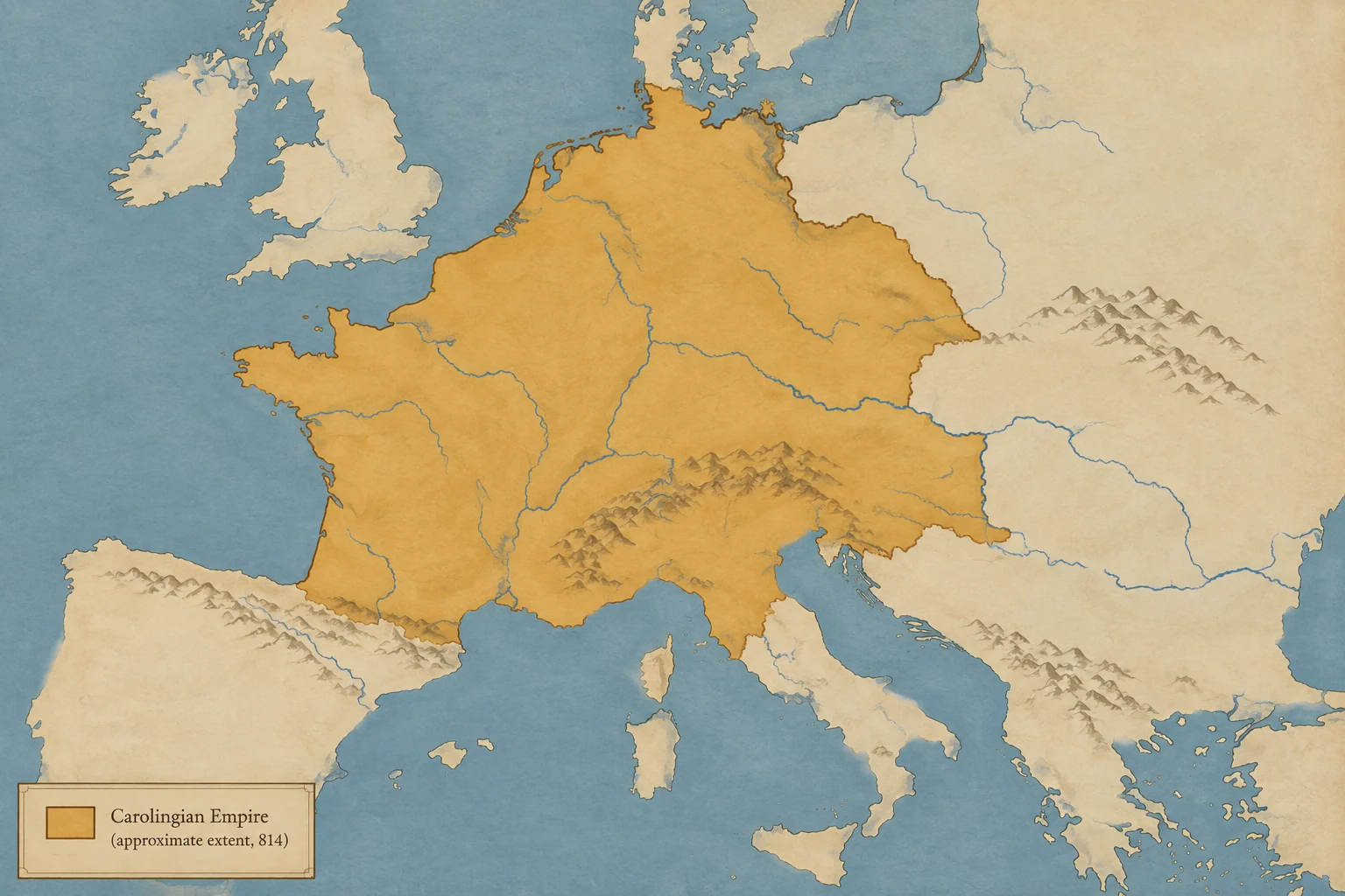 Carlomagno: el gran emperador de Europa en la Edad Media 6 Mapa histórico del Imperio carolingio durante el reinado de Carlomagno