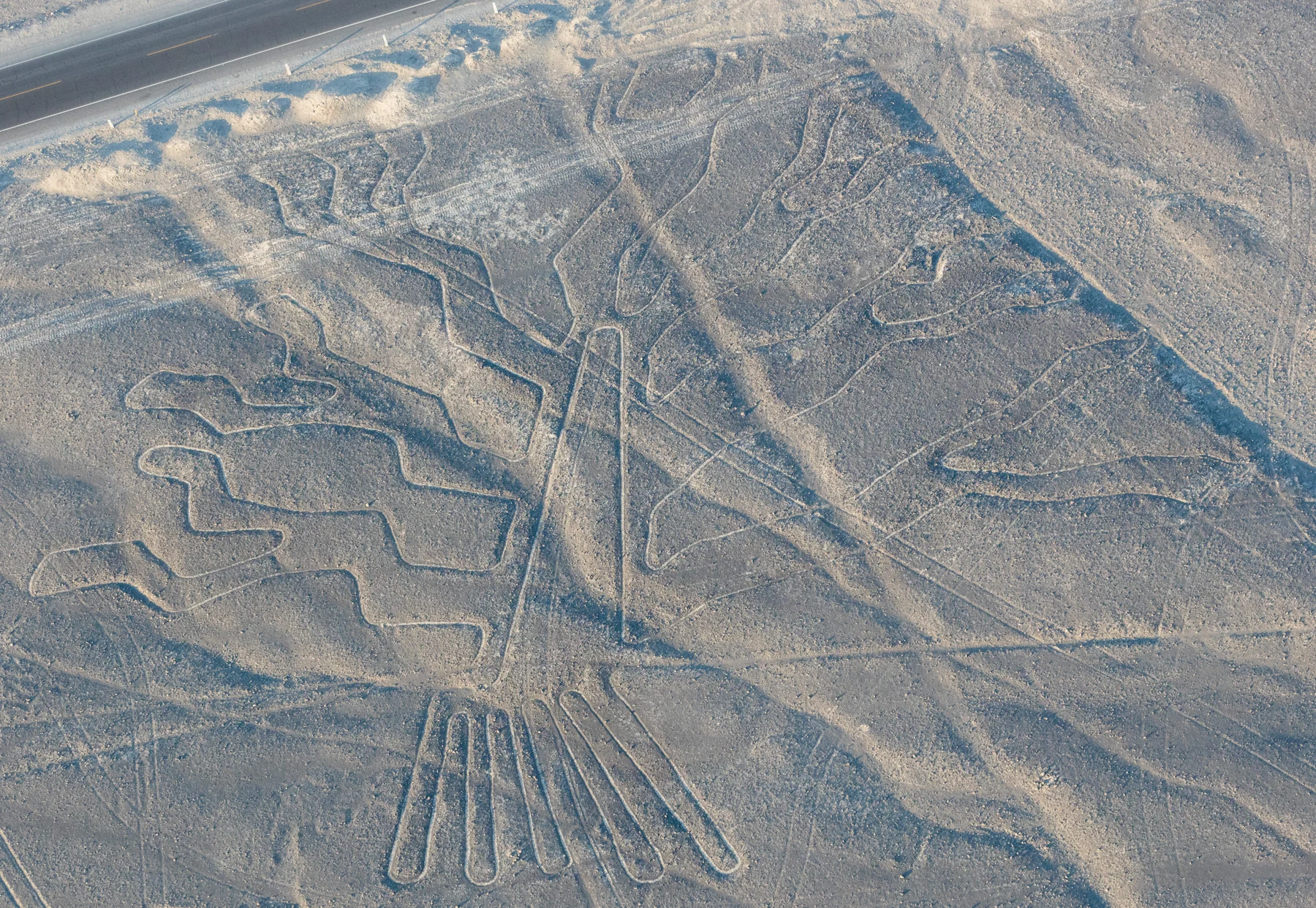 Vista aérea de geoglifos de Nazca en el desierto peruano
