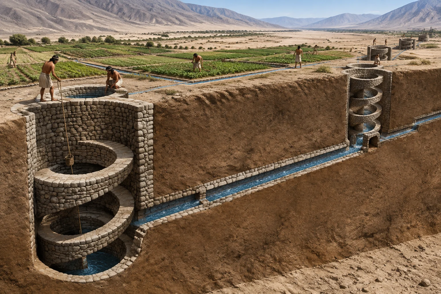 Sistema de puquios y canales de agua asociado a la región de Nazca