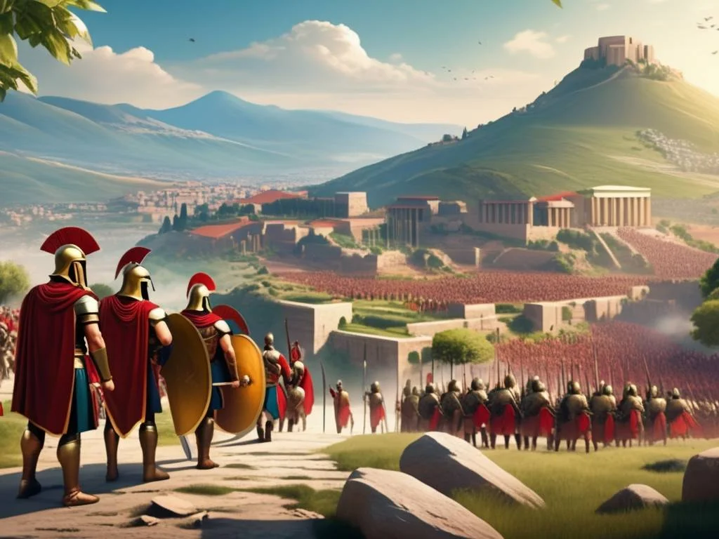 Historia de Esparta: Fundación de la ciudad con guerreros espartanos y majestuoso templo