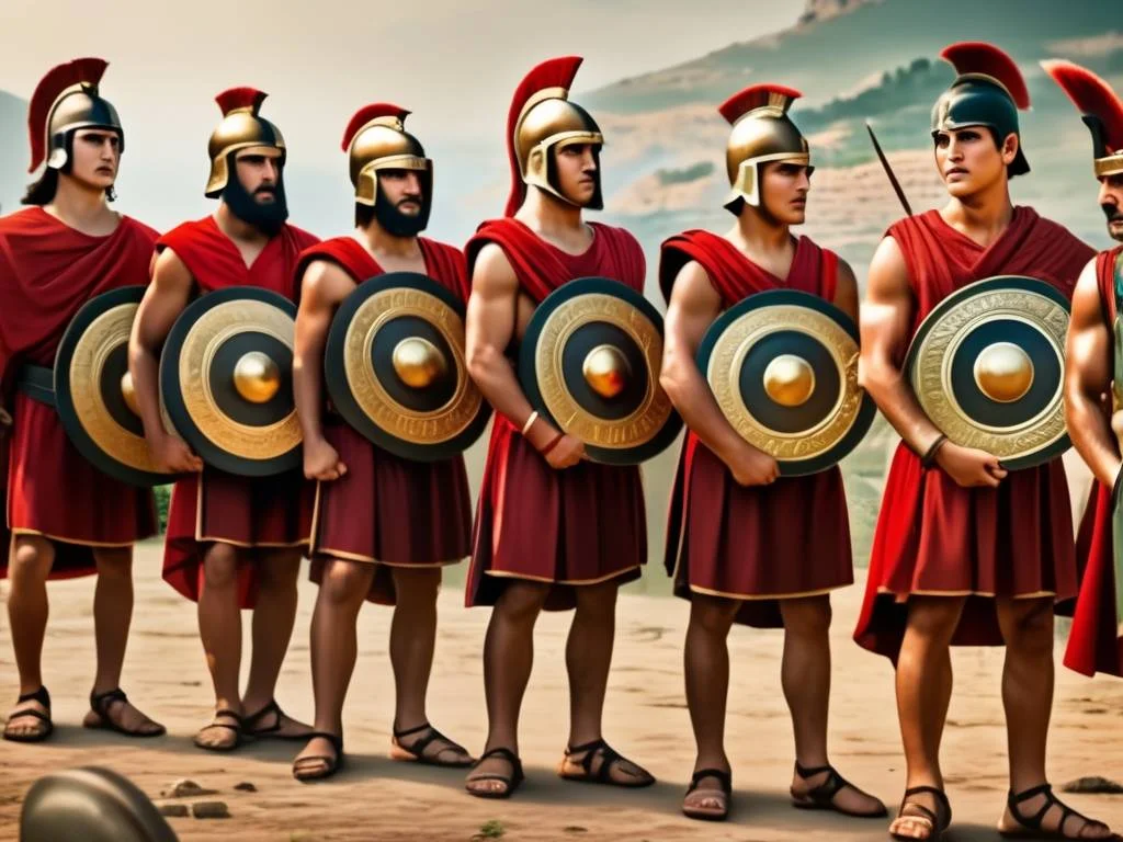 Historia de Esparta: jóvenes espartanos en riguroso entrenamiento militar, destacando su disciplina y preparación