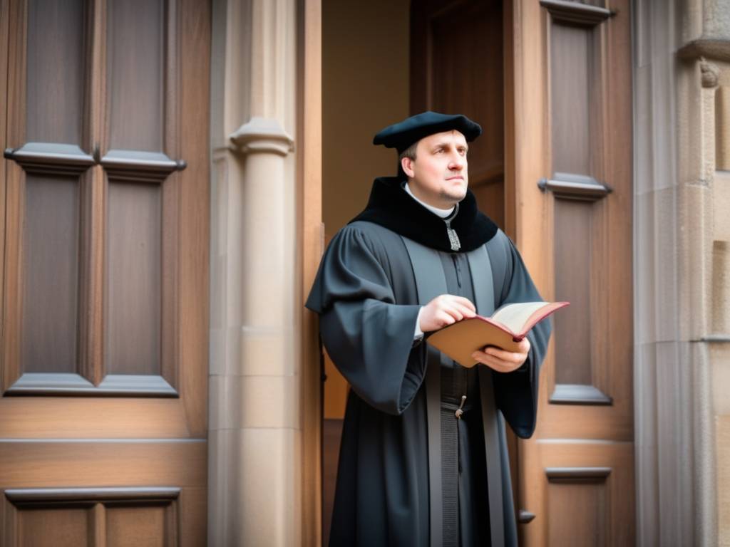 Imagen de la Reforma Protestante: Martín Lutero clava sus 95 Tesis en la puerta de la Iglesia del Castillo en Wittenberg