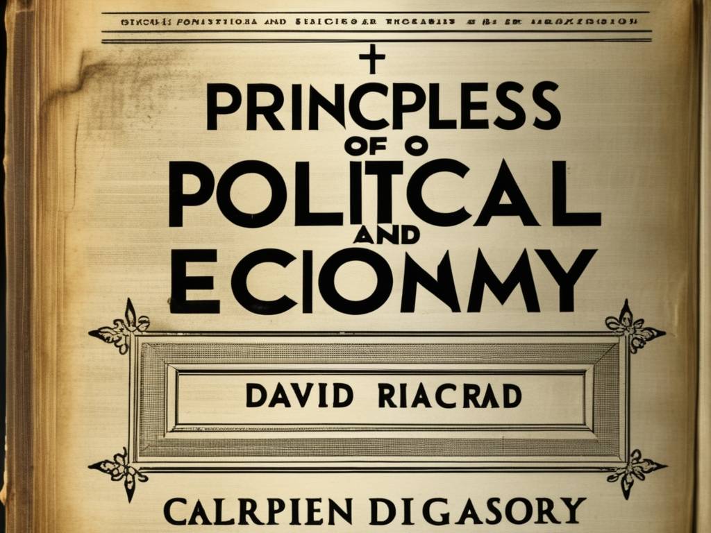 Libro desgastado de David Ricardo, teorías económicas, diagramas y ecuaciones