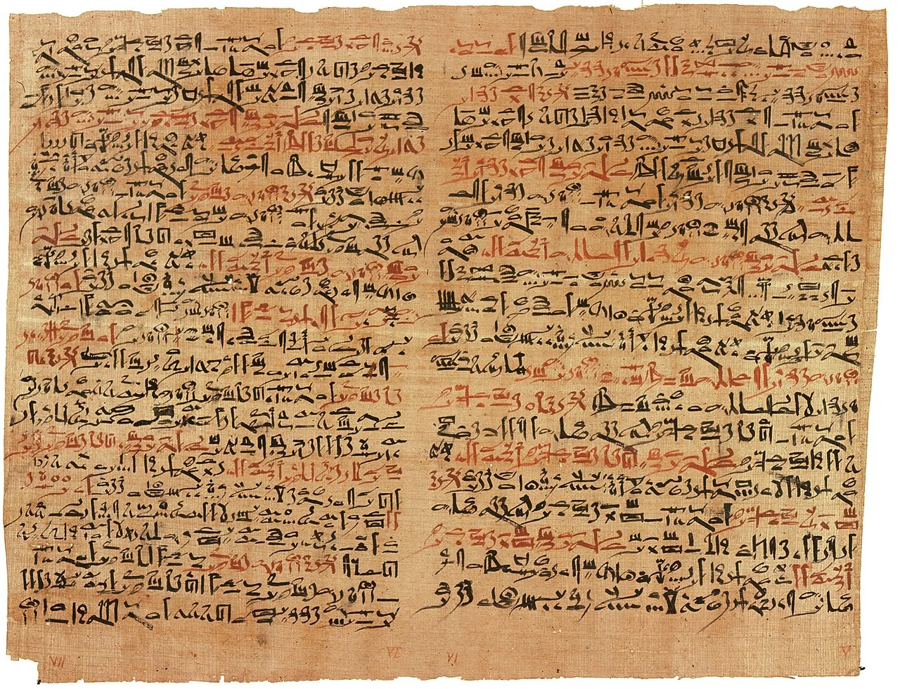 La fascinante medicina en el Antiguo Egipto: prácticas, creencias y conocimientos. 4 Papiro escrito junto a pequeños recipientes y una tira de lino, dispuestos como objetos relacionados con la medicina egipcia antigua.