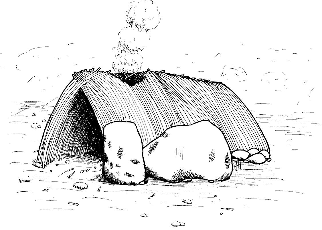Primeros refugios de los seres humanos: cuevas, abrigos y estructuras temporales 5 Reconstrucción hipotética de un refugio paleolítico en Terra Amata