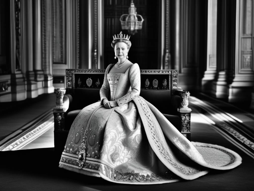 Reina Isabel I en trono de Buckingham Palace - Dinastía Tudor